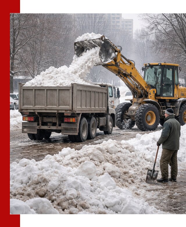 Вывоз снега грузовой техникой в Златоусте оперативно и чисто